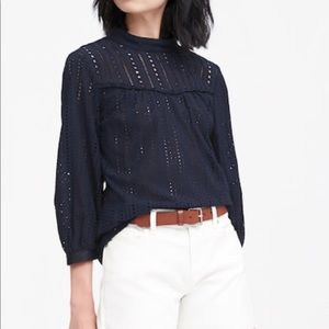 Banana Republic Tops - Banana republic petite Ivory eyelet mock neck Top Banana Republic Tops - Banana republic petite Ivory eyelet mock neck Top